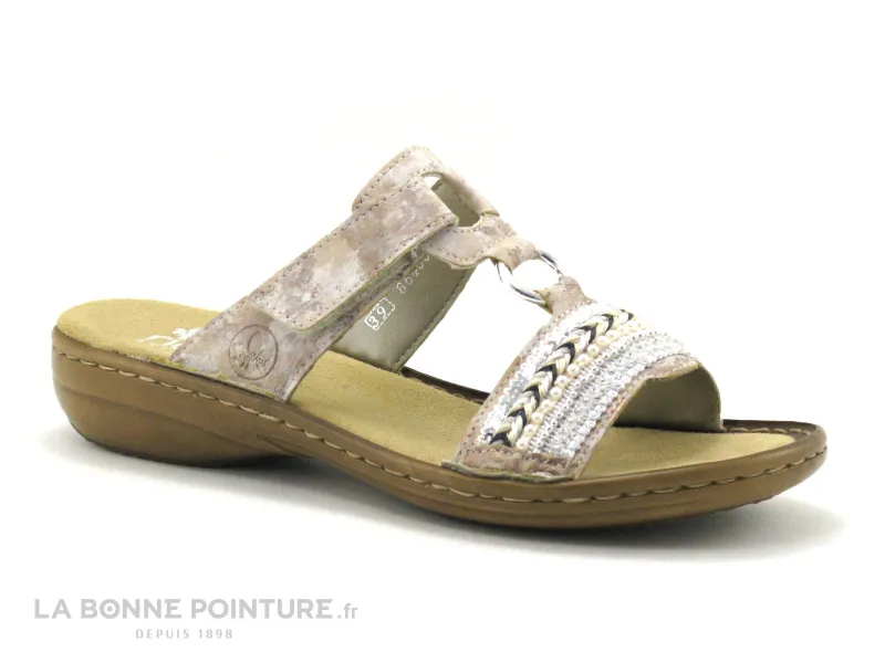 Achat chaussures Rieker Femme Mule, vente Rieker 608M6-31 Rose - Mule Femme avec bride velcro