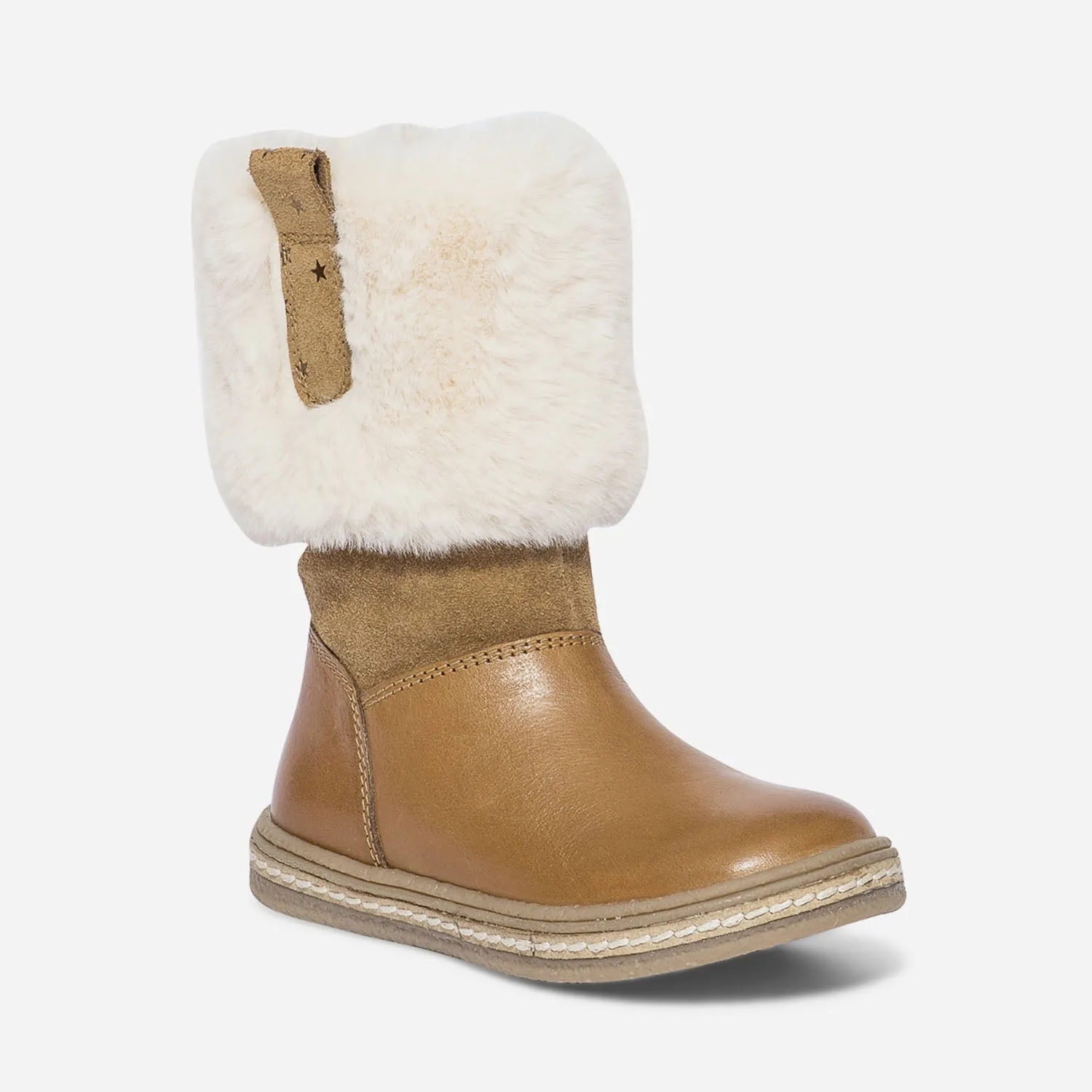 Botte camel en cuir à revers fourré - Bottes Enfant | ERAM