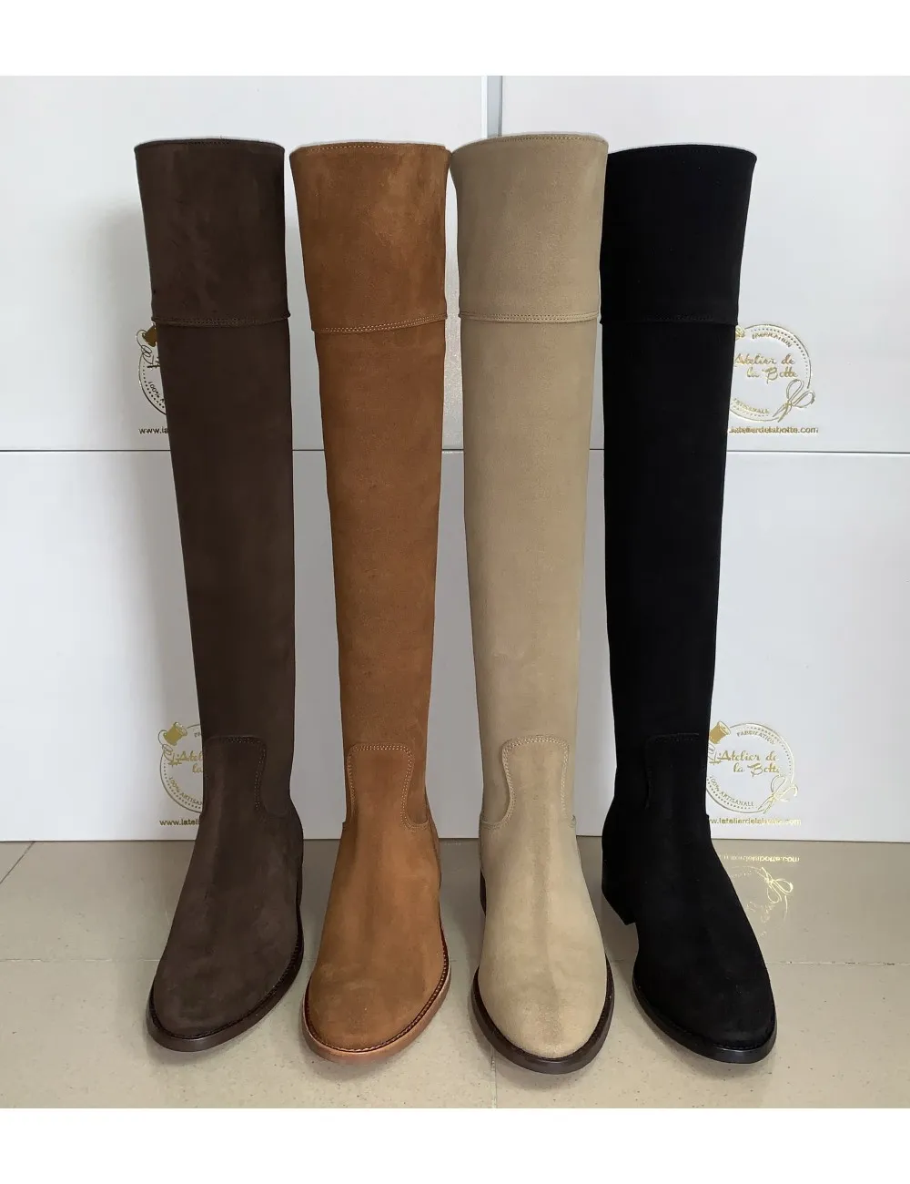 Bottes genouillères femme daim camel