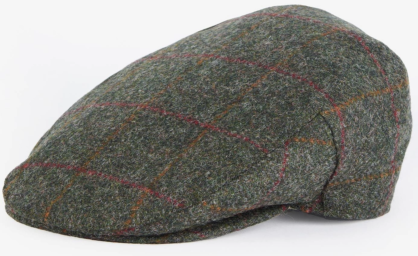 Béret Barbour Homme Crieff Flat Cap Olive Red Overcheck (7 1/4)
