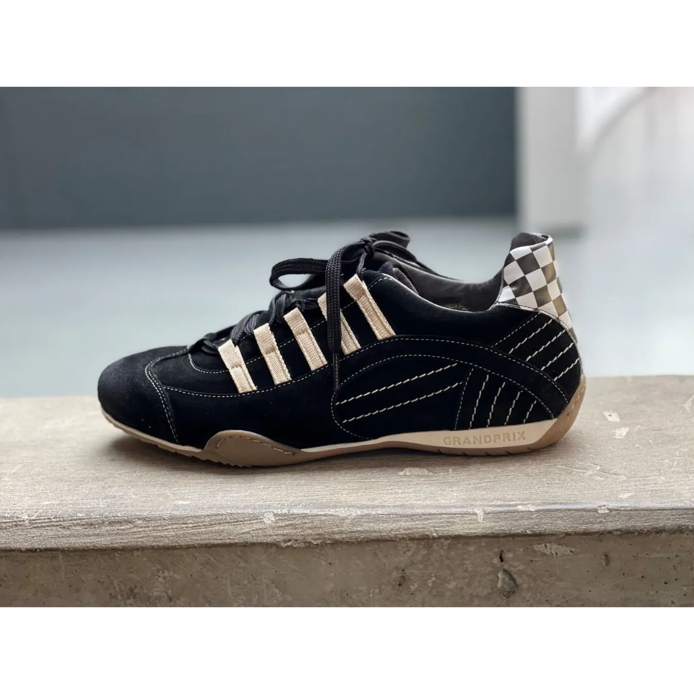 Chaussures GULF racing en cuir noir et or pour homme