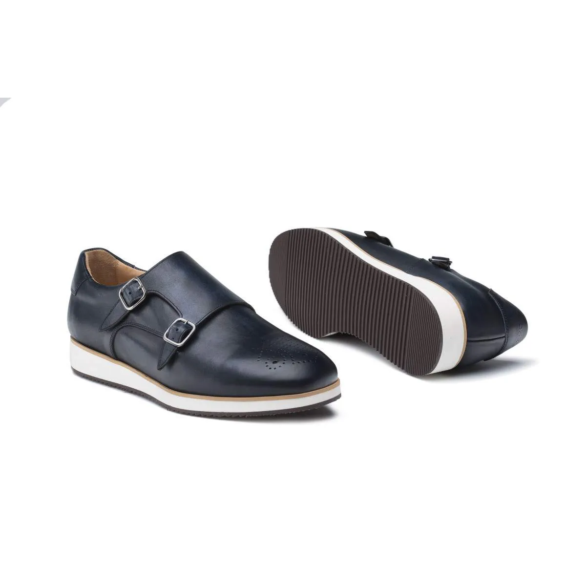 Chaussures à boucle homme en cuir à bout uni fleuri - Bleu