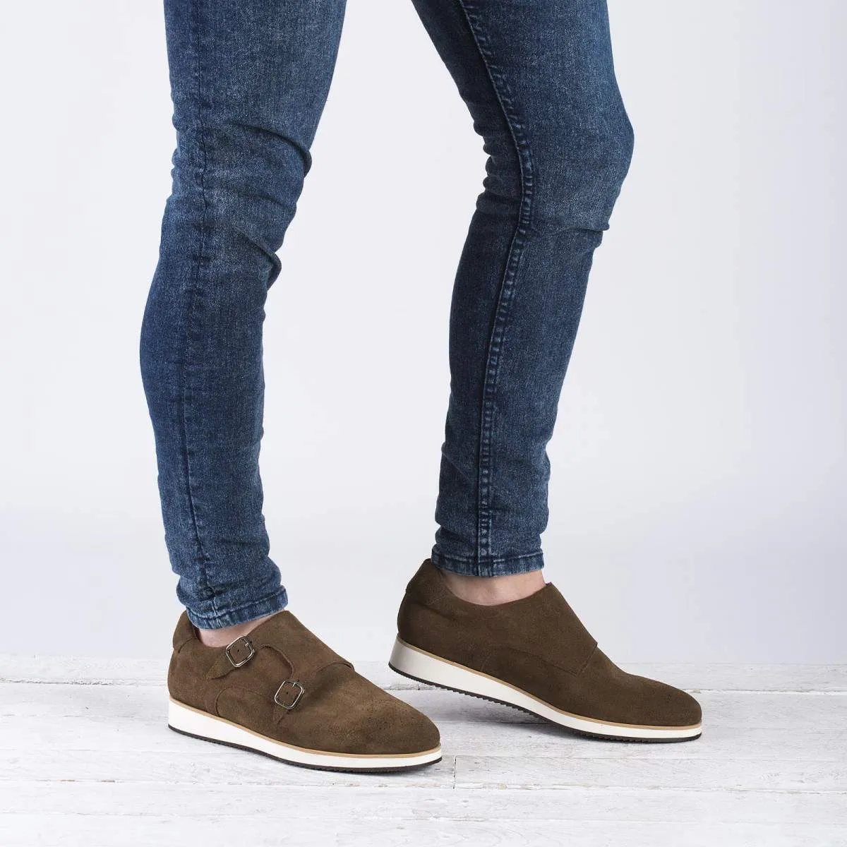 Chaussures à boucle homme en cuir à bout uni fleuri - Cuivre
