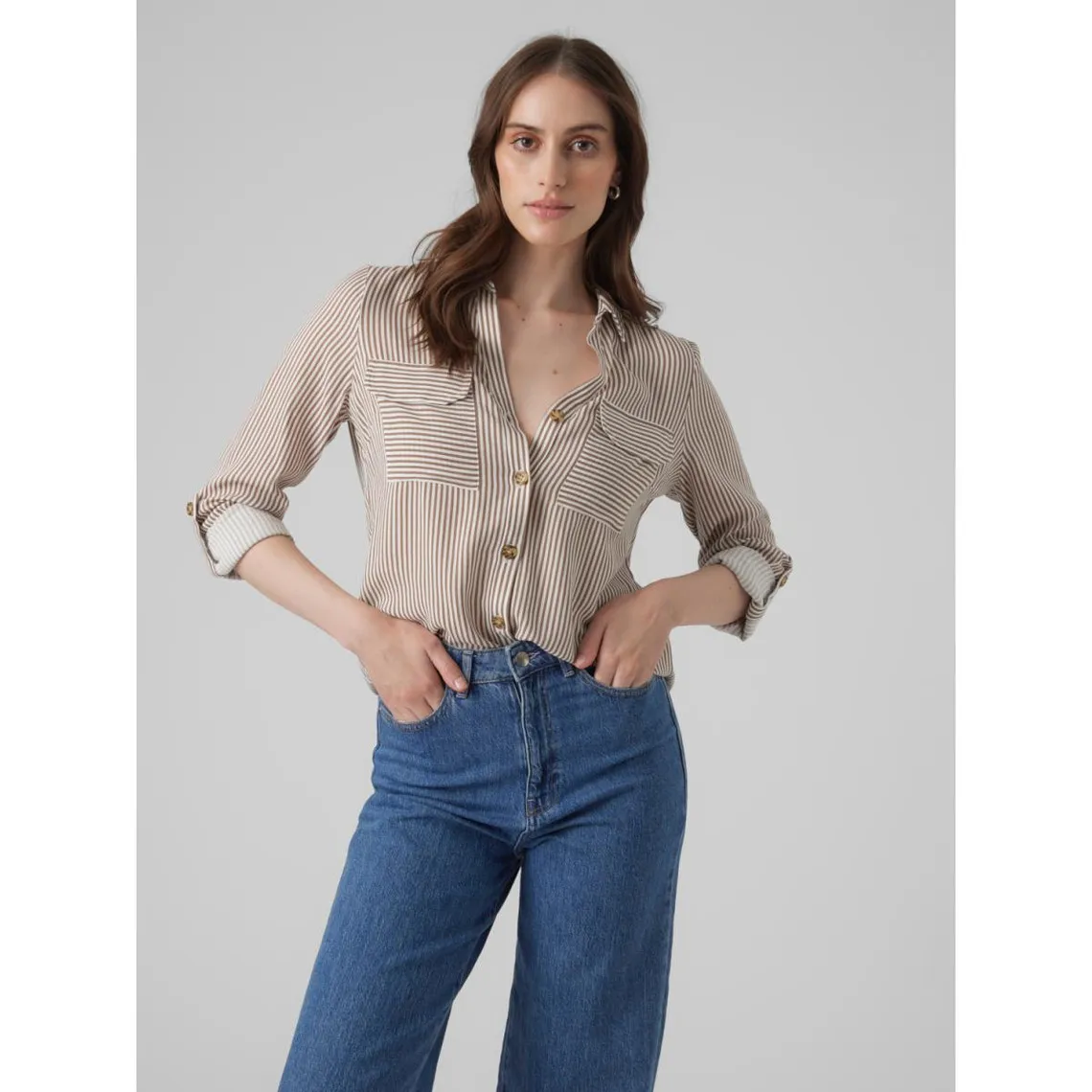 Chemise à manches avec revers - Marron en viscose | 3 Suisses