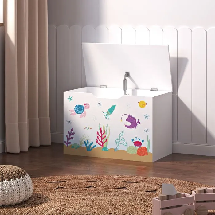 Coffre de rangement Oleiros pour enfant 40 x 60 x 30 cm blanc