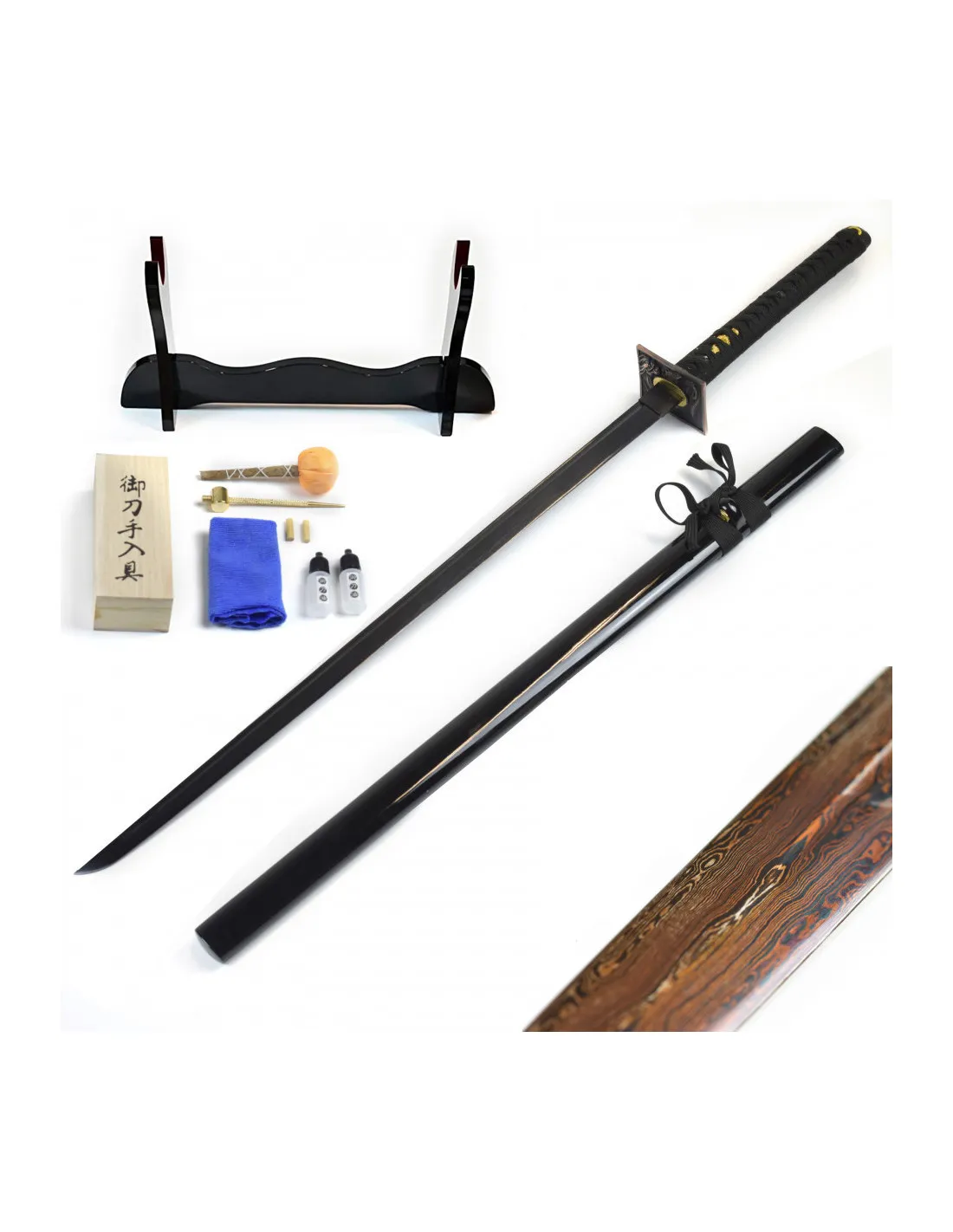 Ensemble forgé à la main Ninjato Black Damaskus, Blood Damascus Edition ⚔️