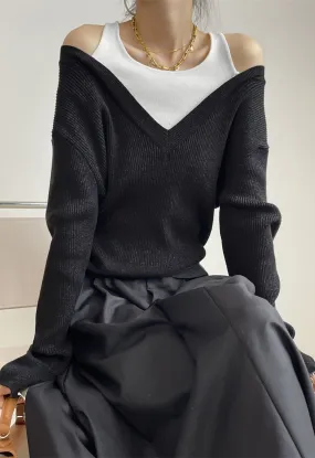 Faux haut en tricot à épaules dénudées deux pièces