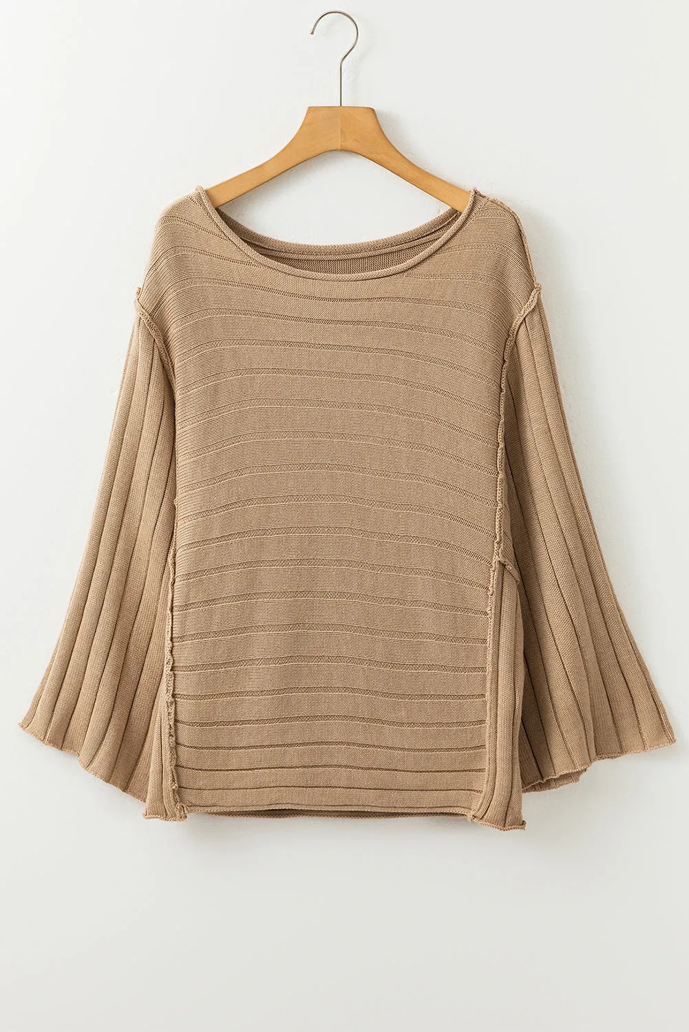 Haut dolman en tricot ctelé marron à coutures apparentes
