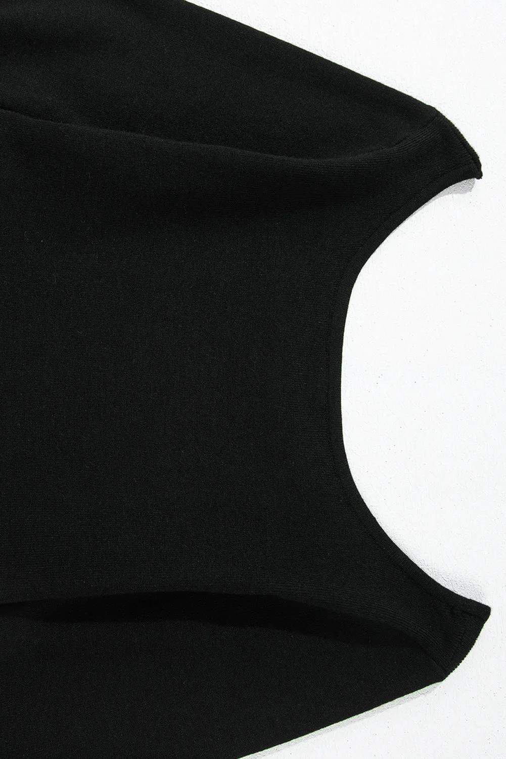 Haut patchwork péplum noir en tricot ctelé à manches longues et encolure dégagée