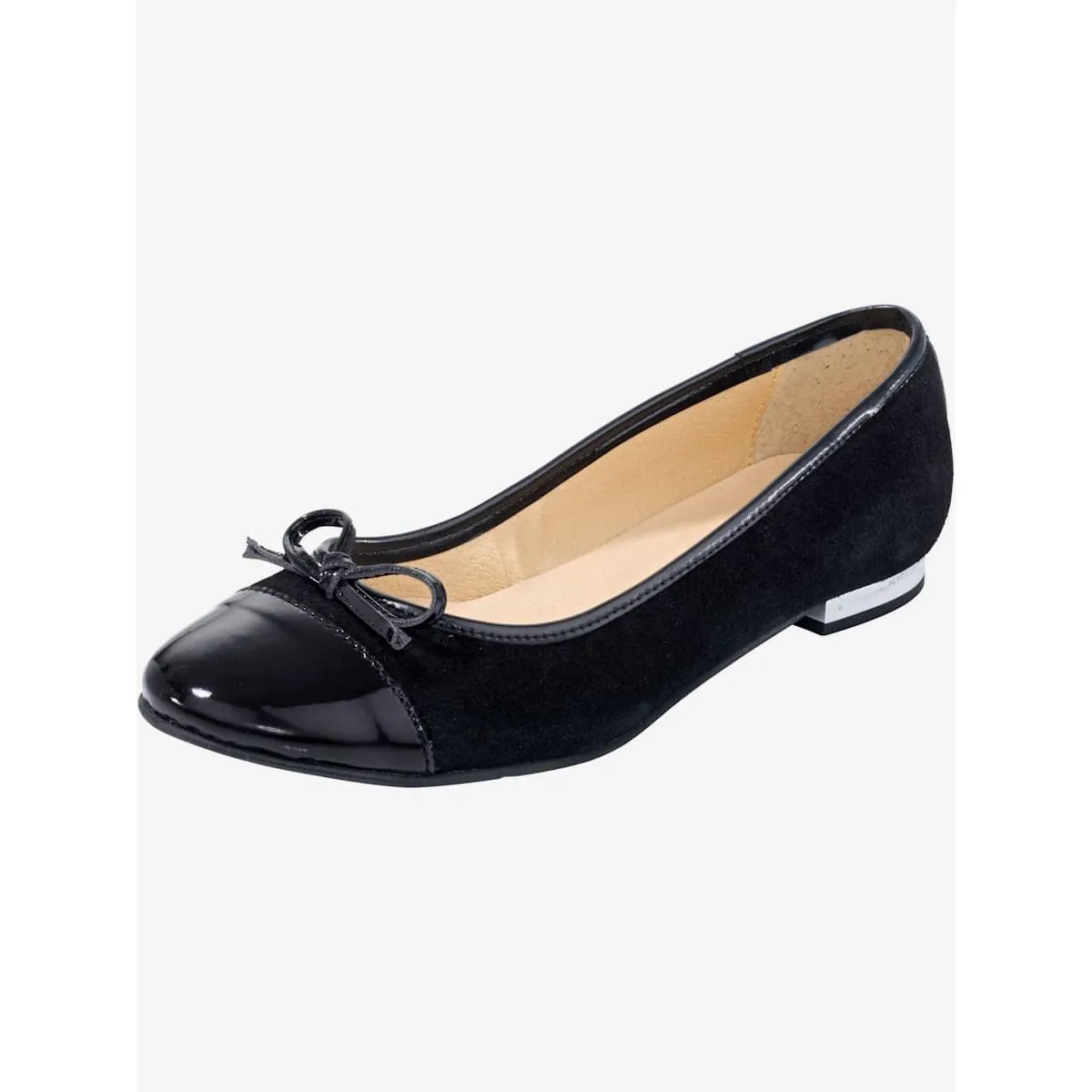Helline – Ballerines cuir velours vachette et matière synthétique vernie noir – Grandes pointures