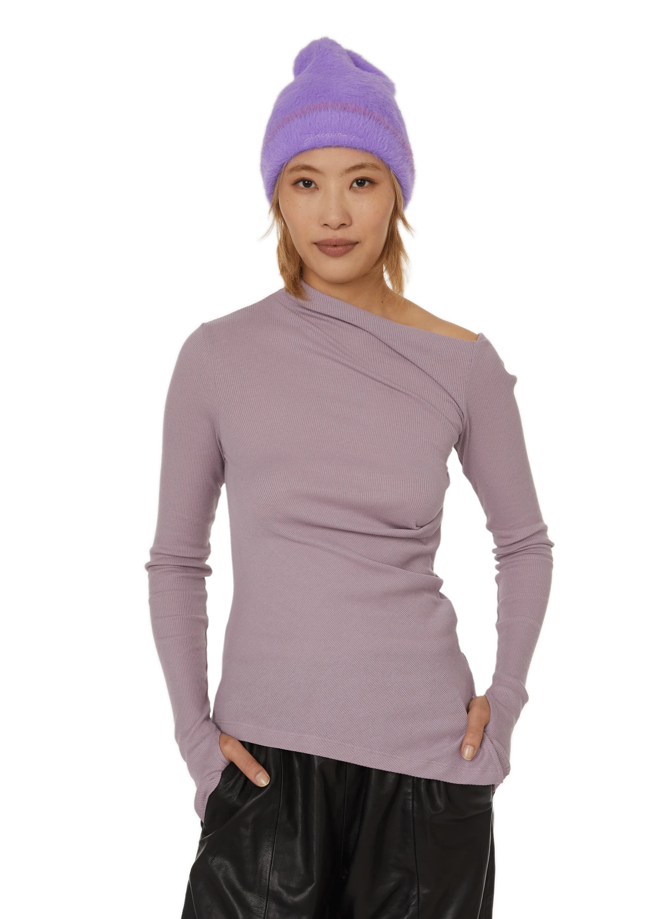 HELMUT LANG  Top manches longues côtelé en coton - Violet