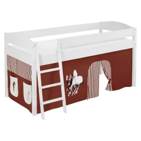 Lit surélevé ludique/évolutif IDA 4105 Chevaux marron beige - avec rideaux - LILOKIDS - blanc laqué