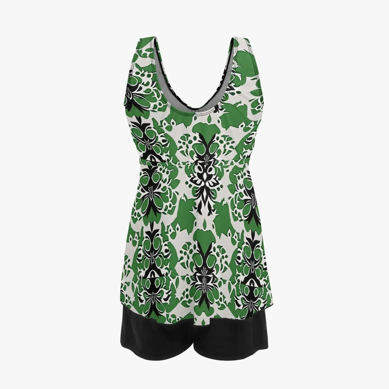 Maillot de bain deux pièces pour femme Motif vert, blanc et noir (1030)
