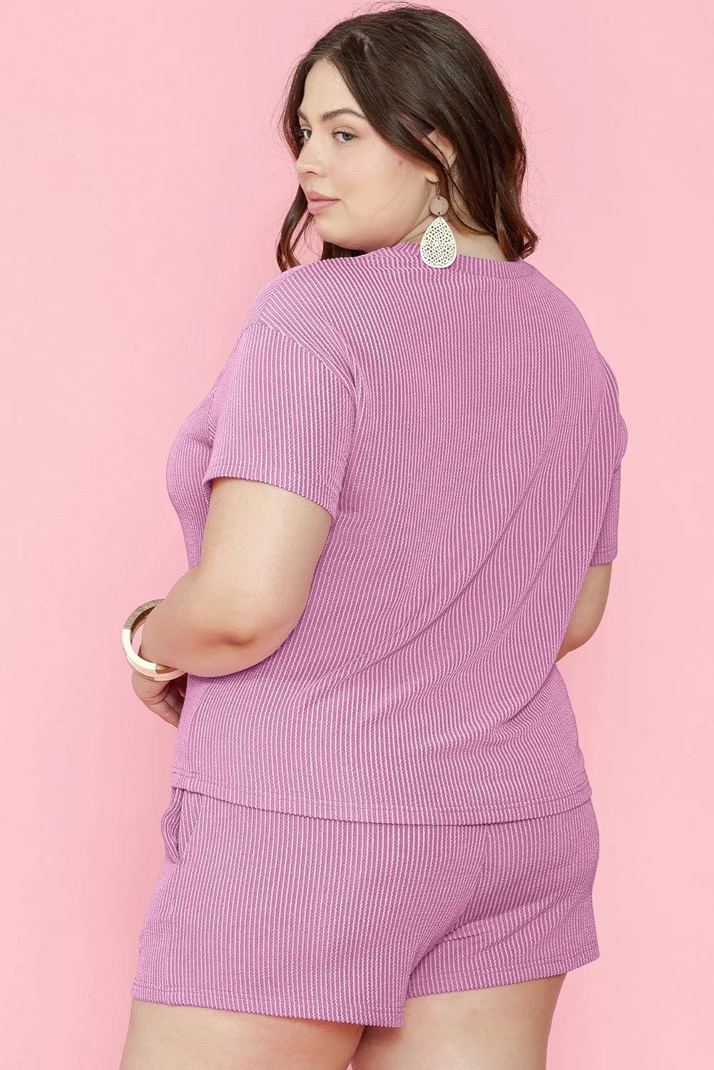 Phalaenopsis Ensemble T-shirt et Short en Tricot Ctelé Grande Taille