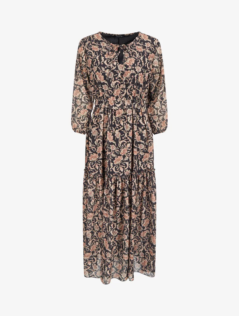 Robe longue à imprimé fleurs baroques - Noir