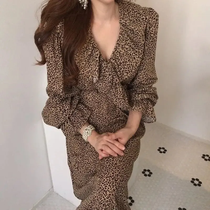 Robe Léopard Mi longue tendance