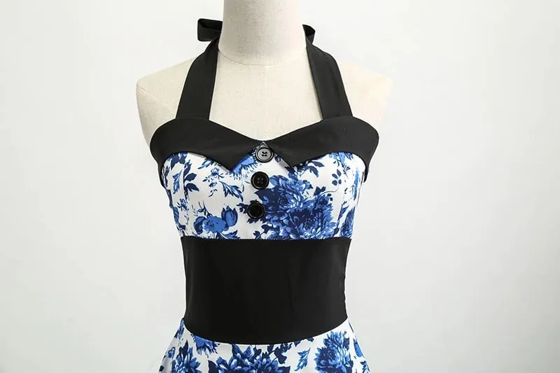 Robe Vintage Années 90 Fleurs Bleues