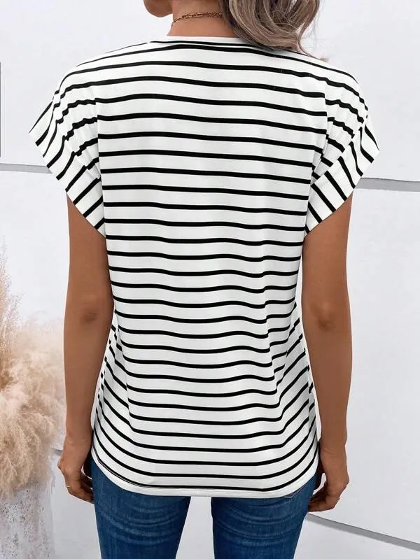 SHEIN LUNE T-shirt  Rayures Imprimé Cur Manches Chauve-Souris