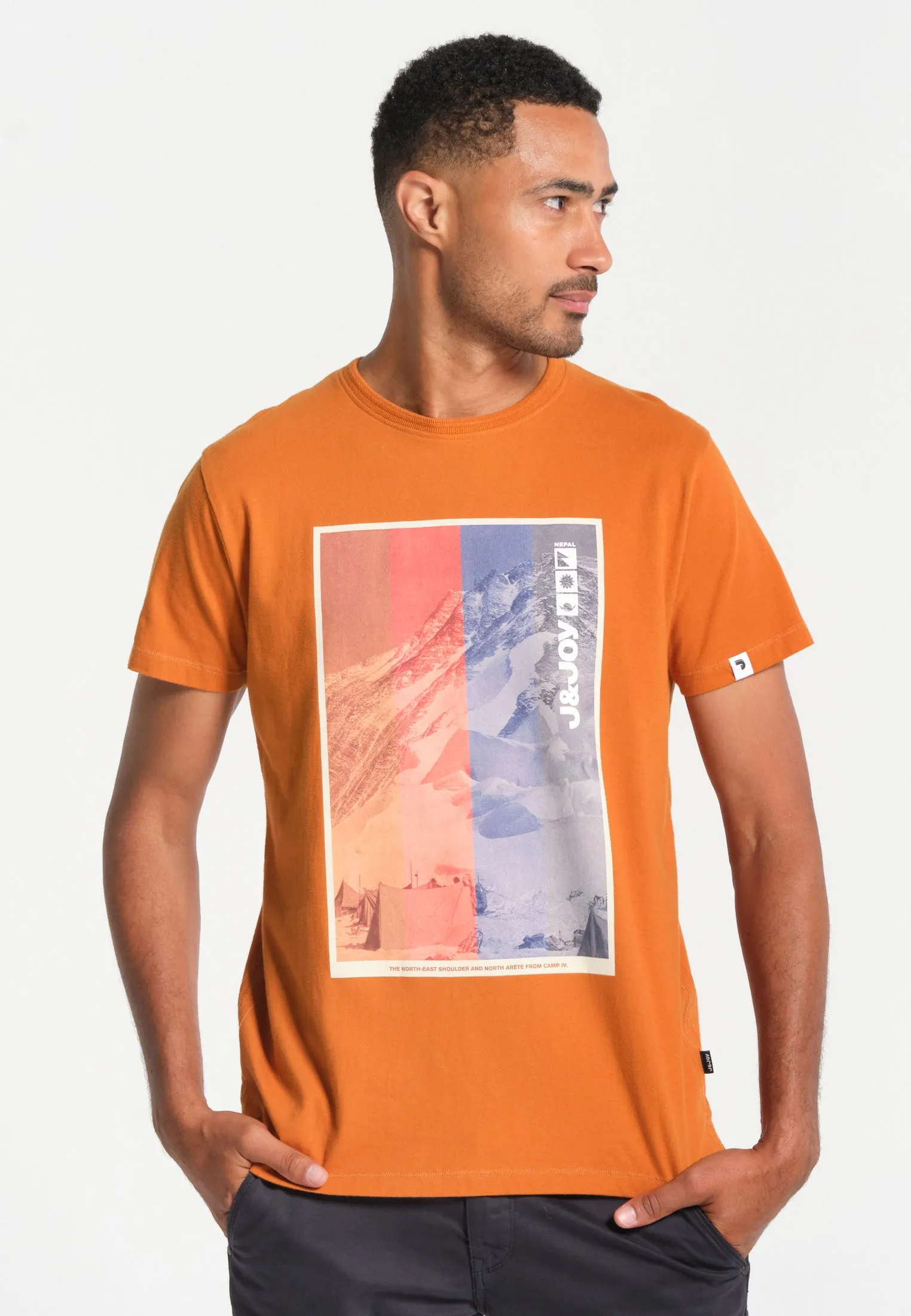 T-shirt homme beige avec imprimé montagne rétro