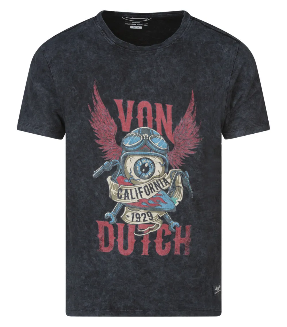 T-shirt Von Dutch coton avec manches courtes et col rond noir délavé
