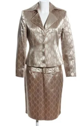 Zero Ensemble tissé doré-brun imprimé allover style d’affaires